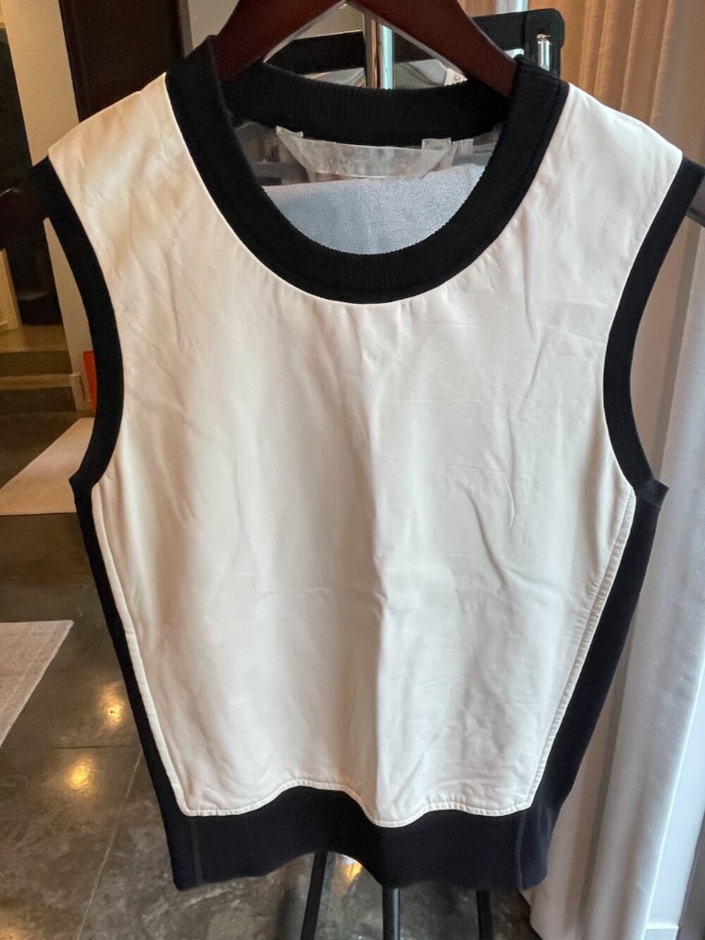 Reed Krakoff black silk and white lamb leather tank top Size Small